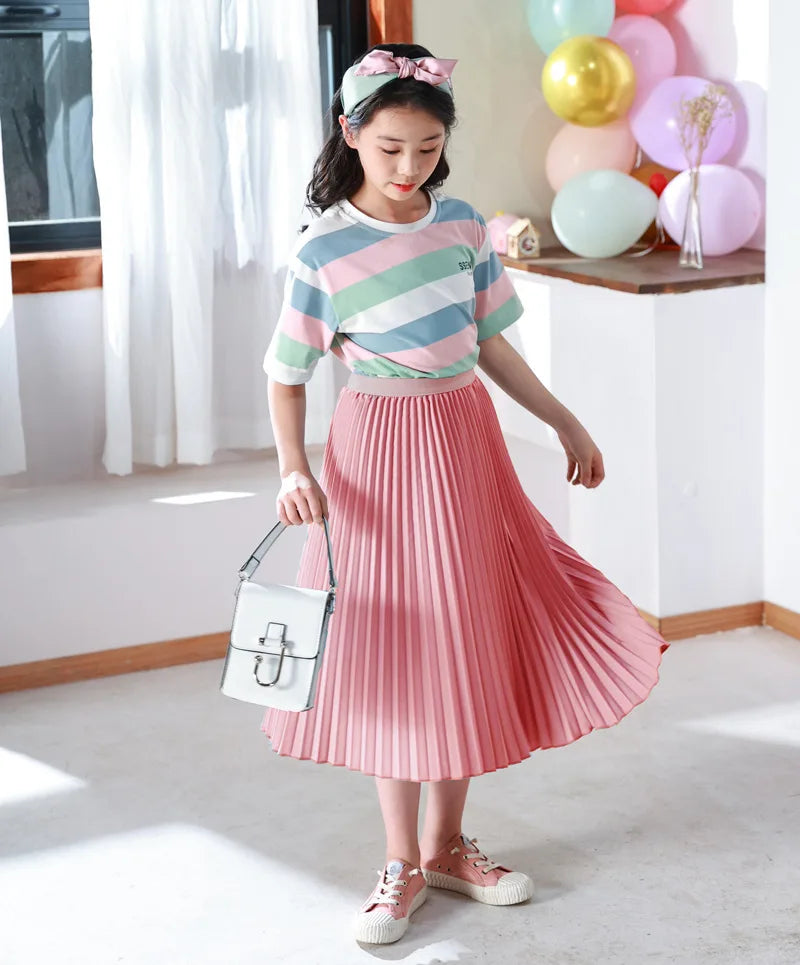 Girls' Elegant White Pleated Long Skirt