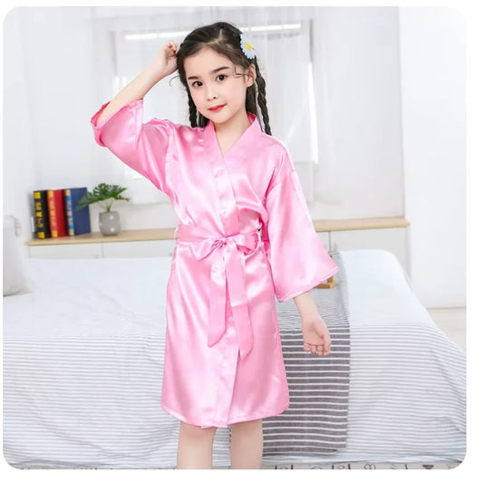 Pink Satin Silk Bathrobe for Girls - Kids Nightwear & Sleepwear