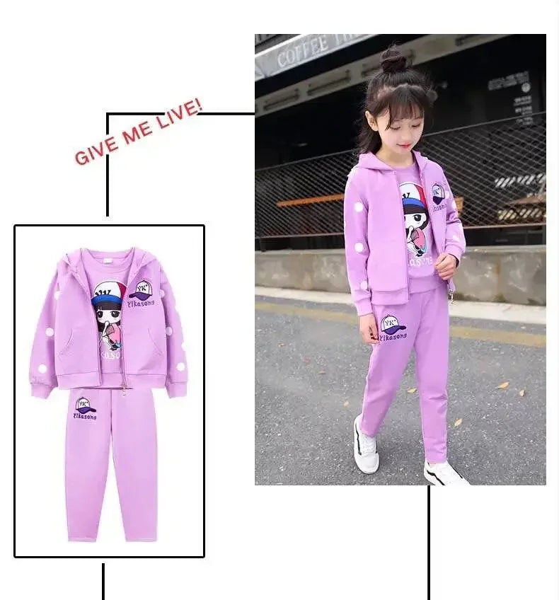 Fashion Girls' 3PCS Tracksuit Set - Vest, Coat & Pants for Autumn/Winter