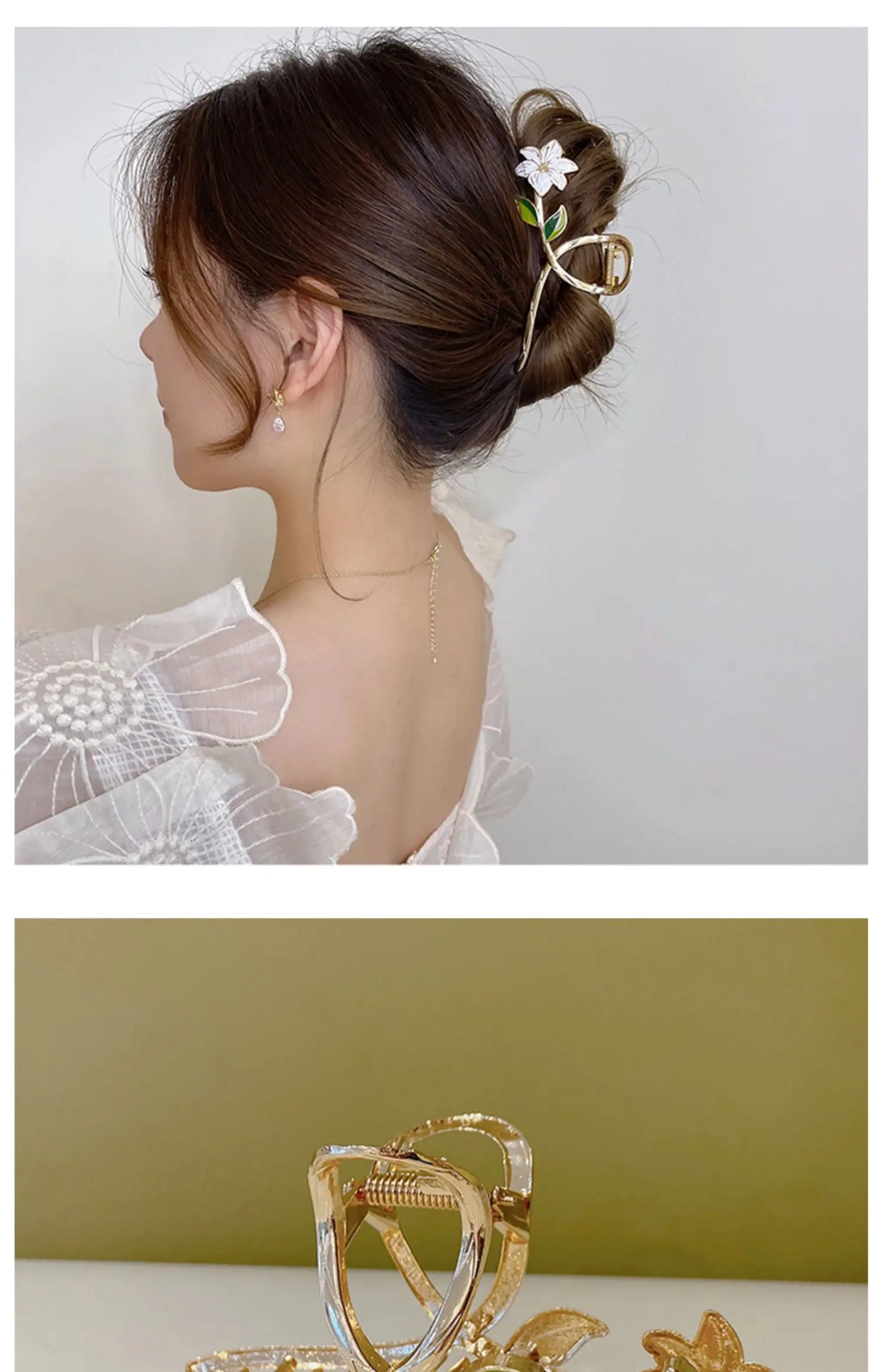 Elegant Gold Flower Metal Hair Claw - Women’s Barrette & Ponytail Clip