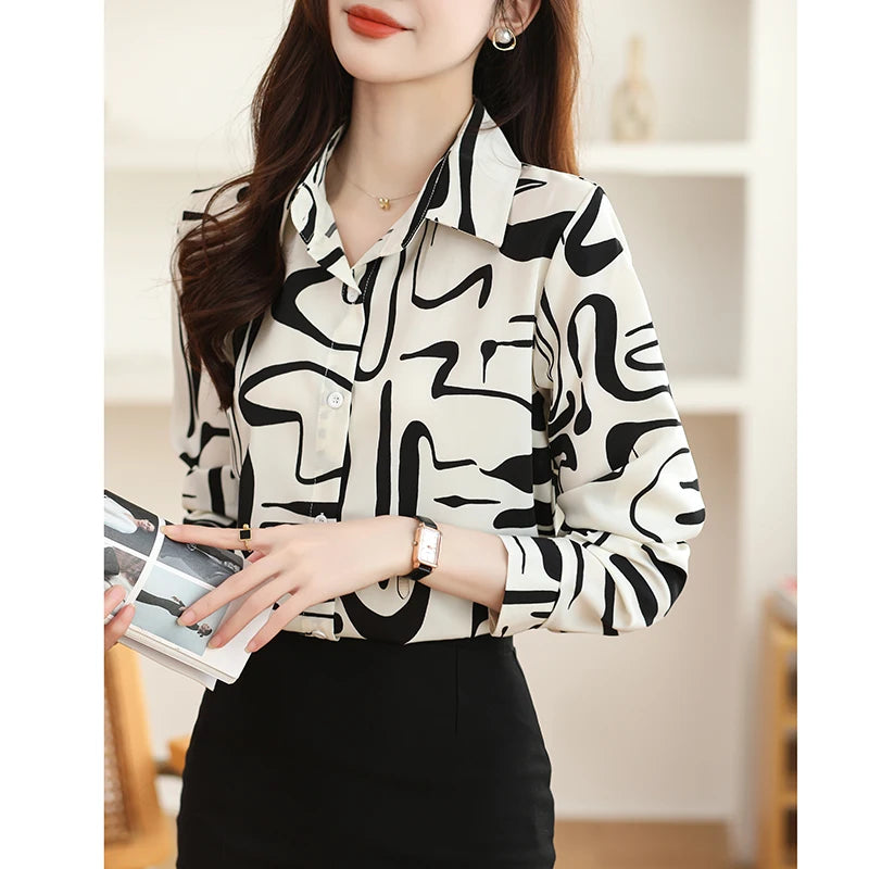 Spring Korean Loose Polo-Neck Long Sleeve Shirt for Women