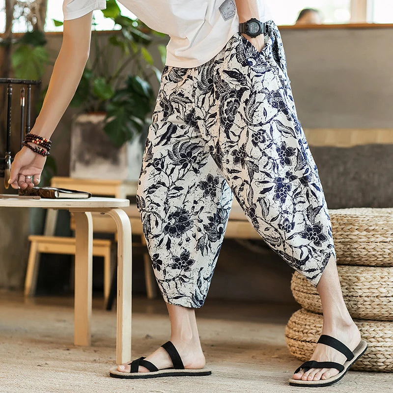 Harajuku Summer Loose Fit Wide-Leg Pants - Men’s Cotton Linen Baggy Trousers