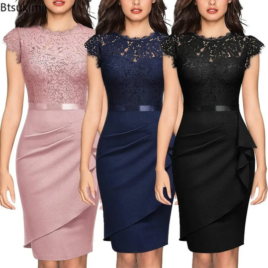 Women's Elegant Lace Evening Wedding Party Dress Sexy Office Ladies Bodycon Dresses Fashion Birthday Club Vestidos Female