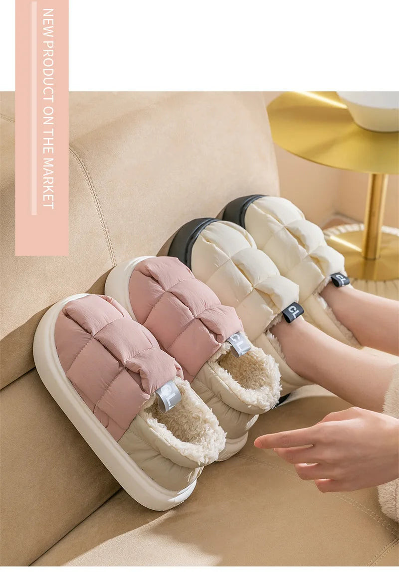 Comwarm Winter Slippers - Women's Soft Fluffy Waterproof Cotton Shoes, Thick Sole, Cozy Non-Slip Flats