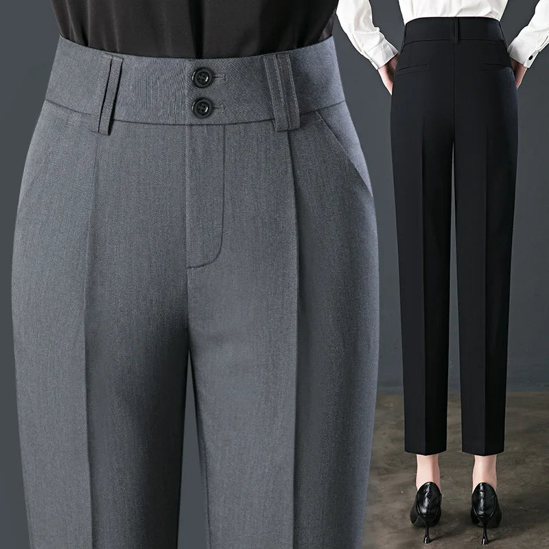 Autumn Women's High-Waisted Slimming Office Trousers, Straight Nine-Point Pants.