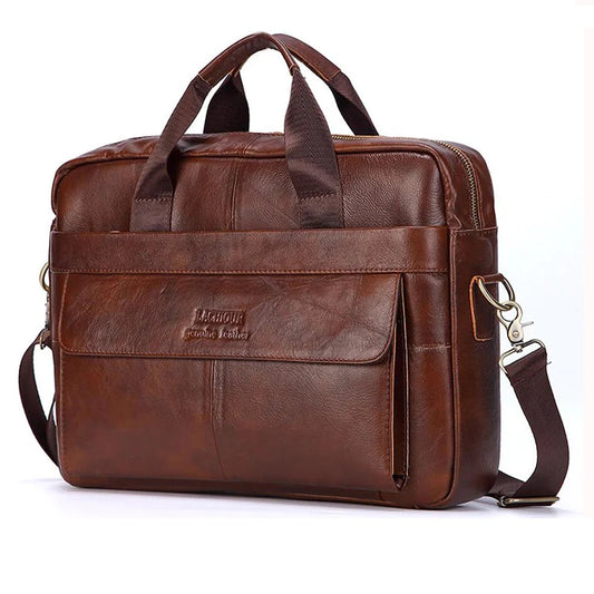 Men's Genuine Leather Handbag – Casual Laptop & Travel Messenger Bag