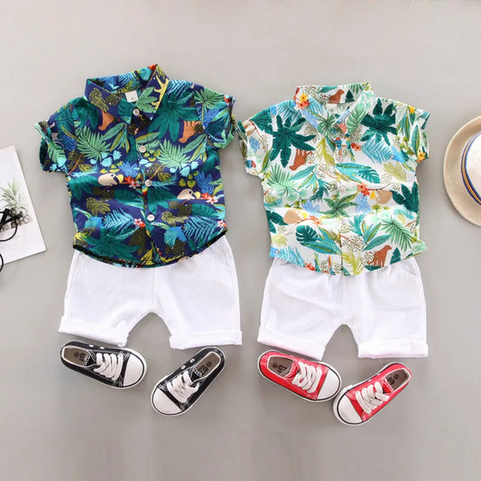 Baby Boys' Summer Two-Piece Set – Printed Short-Sleeve Shirt & Casual Shorts (Ages 0–5)