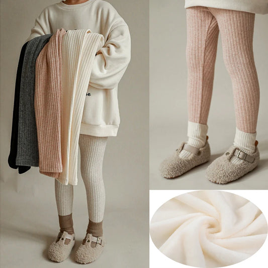 Girls' Cashmere Leggings – Warm, Slim, Elastic Fleece Pants for Autumn/Winter.