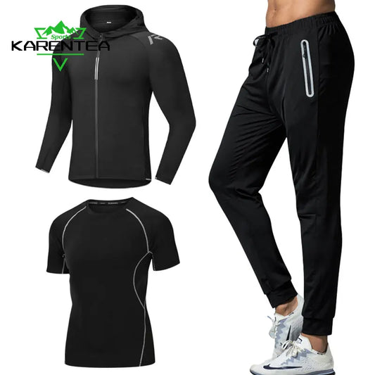 3 Pcs/Set Men's Tracksuit Gym Fitness Compression Sports Suit