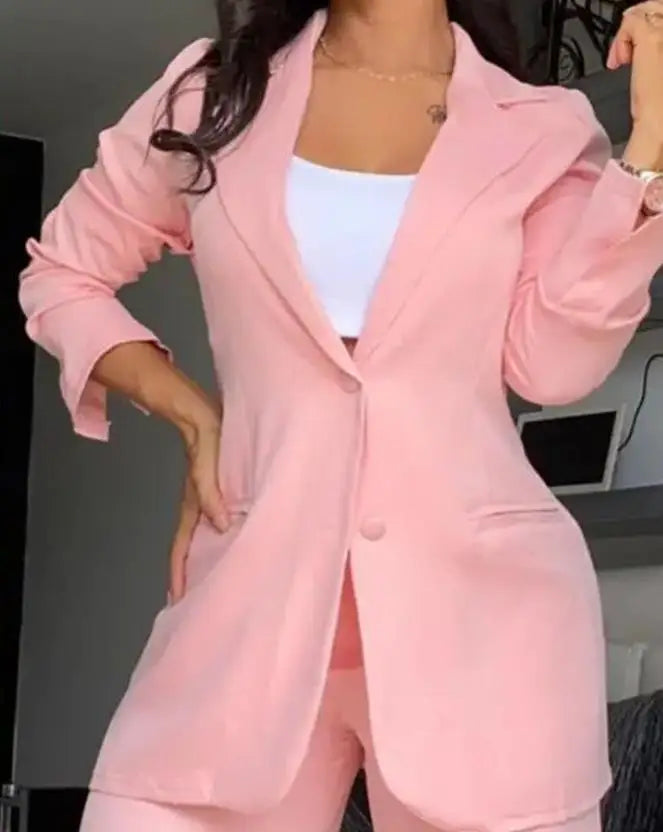 Women's Urban Suits Spring/Summer Notched Collar Blazer & Button Pants Set