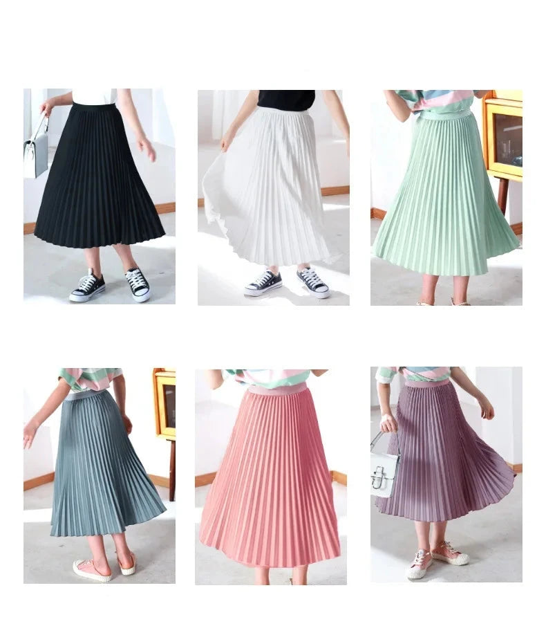 Girls' Elegant White Pleated Long Skirt