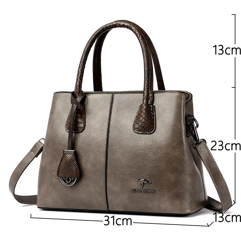 Fashionable 3-Layer Crossbody Tote for Women – High Capacity Soft Leather Handbag