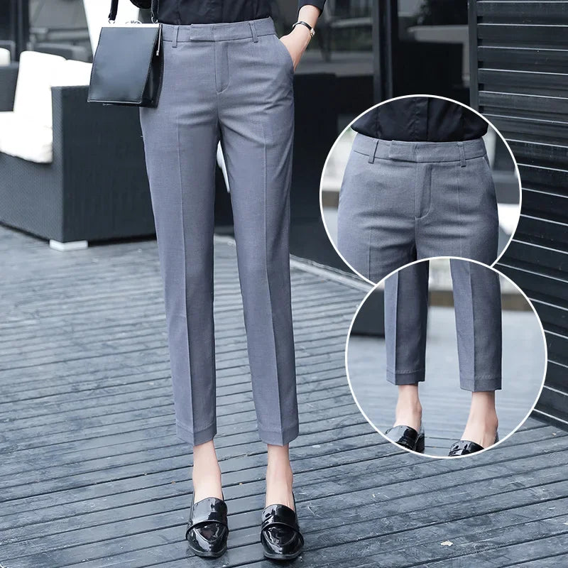 Black Gray High Waist Suit Pants for Women - Elegant Office Trousers