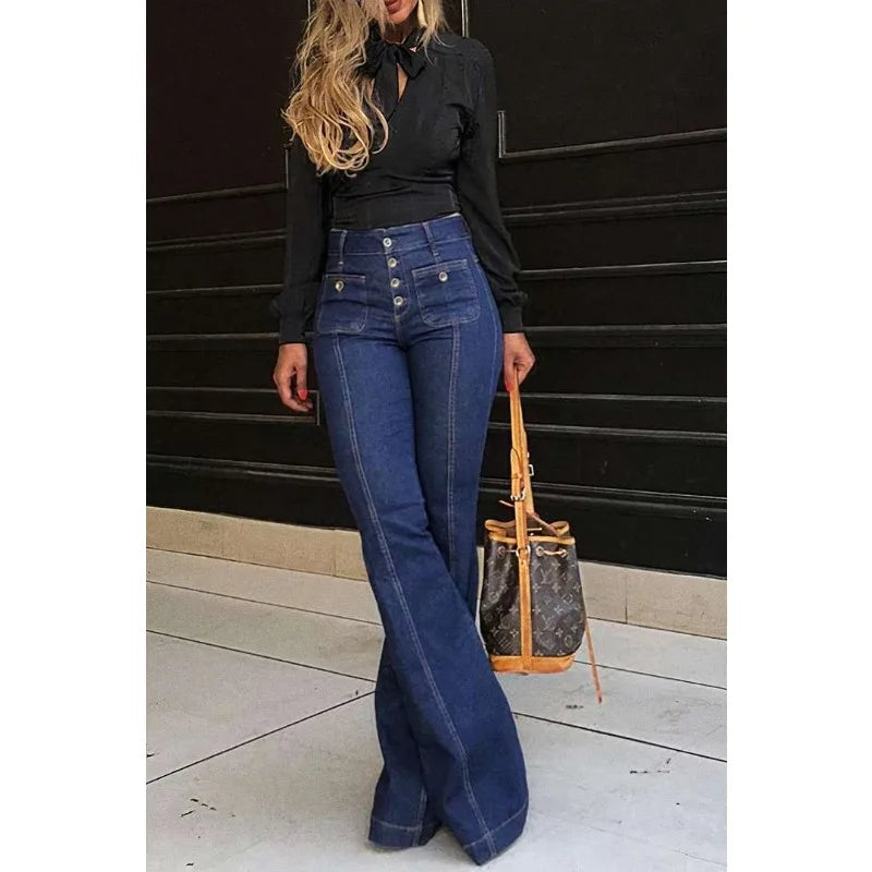 Spring/Summer Retro High Waist Stretch Bell-Bottom Denim Pants