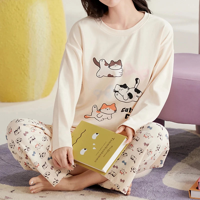 Cute Cat Pajama Set for Women & Girls - Cozy Sleepwear