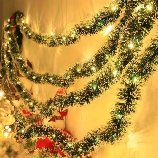 2m LED Christmas Tinsel Garland – Metallic Twist Decoration for Fireplace & Hanging