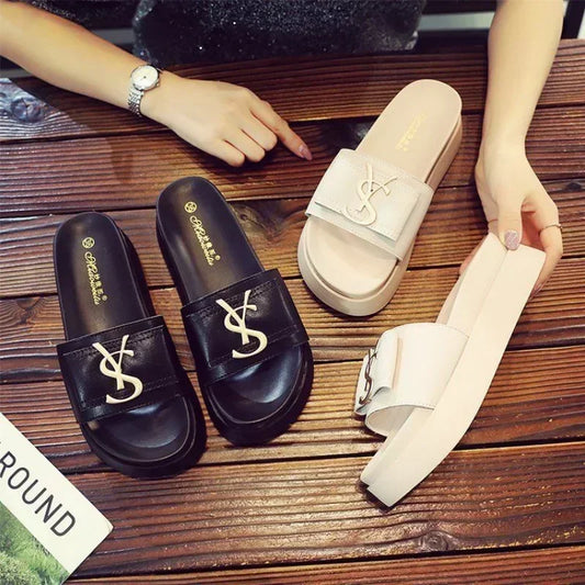 Women’s Platform Slippers - Summer Korean Fashion, Luxury Open Toe Low Heel Flip-Flops for Beach