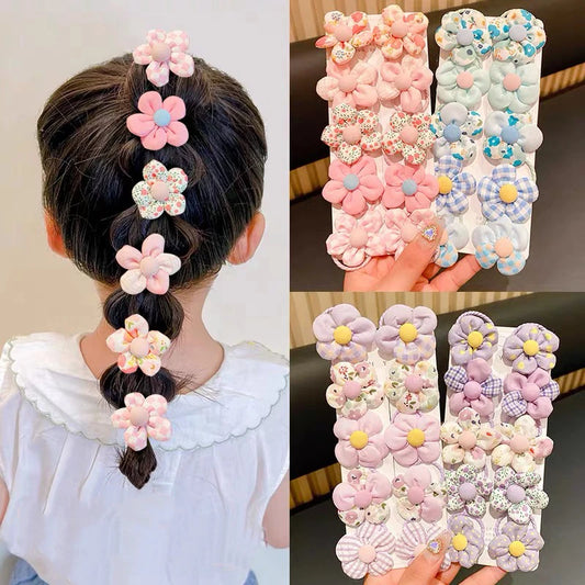 10 Pcs Baby Girl Flower Elastic Hair Bands - Soft Scrunchies & Ponytail Holders