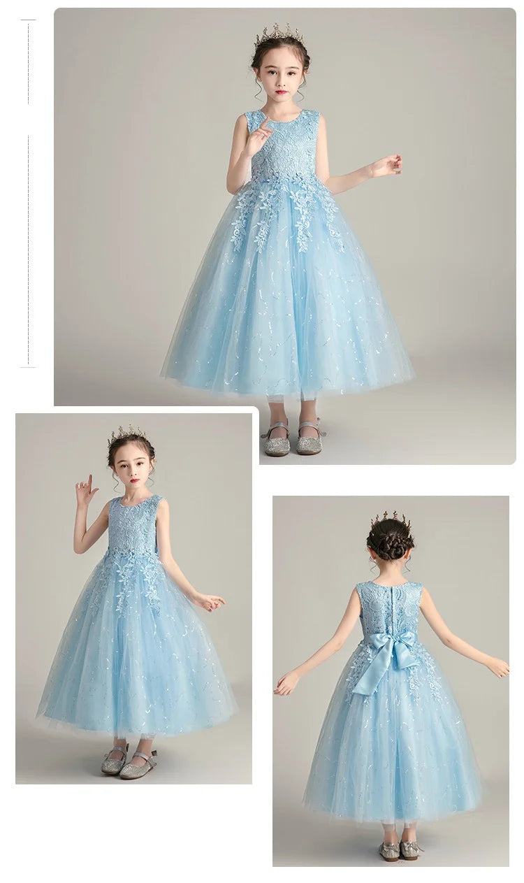 Girls' Elegant Evening Dress - Blue Princess Wedding Party Dress