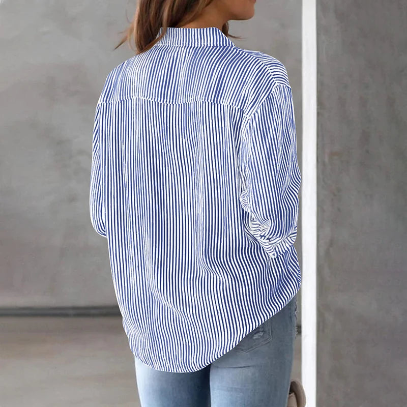 Ladies Tops New Fashionable Trend Casual  Striped Women's Long Sleeved shirts