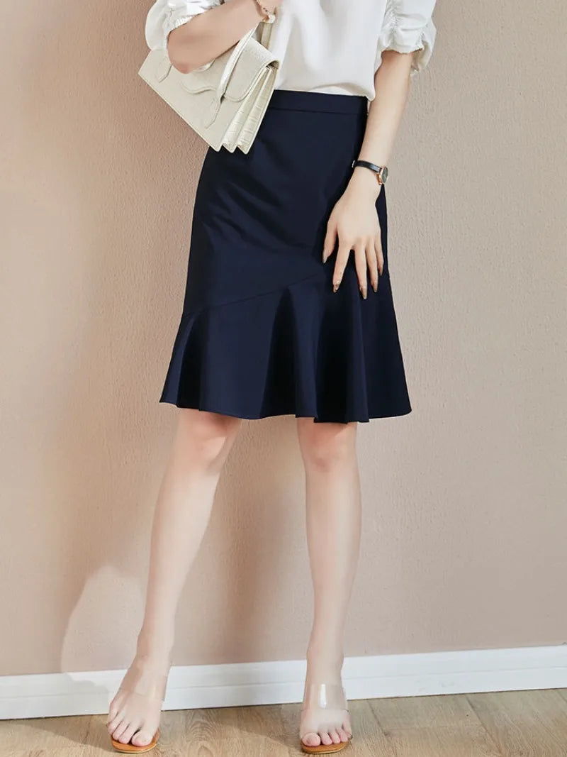 Summer High Waist Wrap Midi Trumpet Skirt - Women's Office Fashion