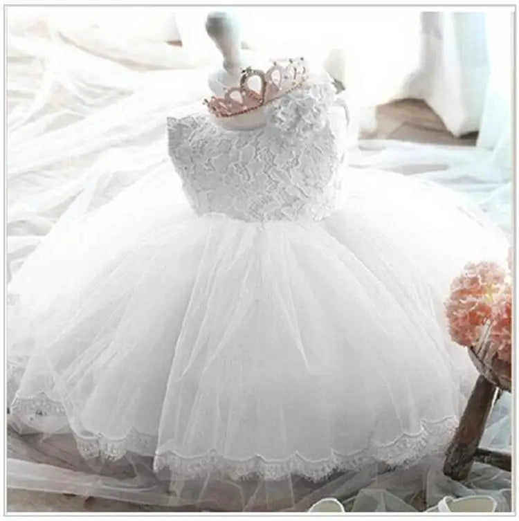 Baby Girl Baptism Dress - White Lace & Tulle Christening Gown