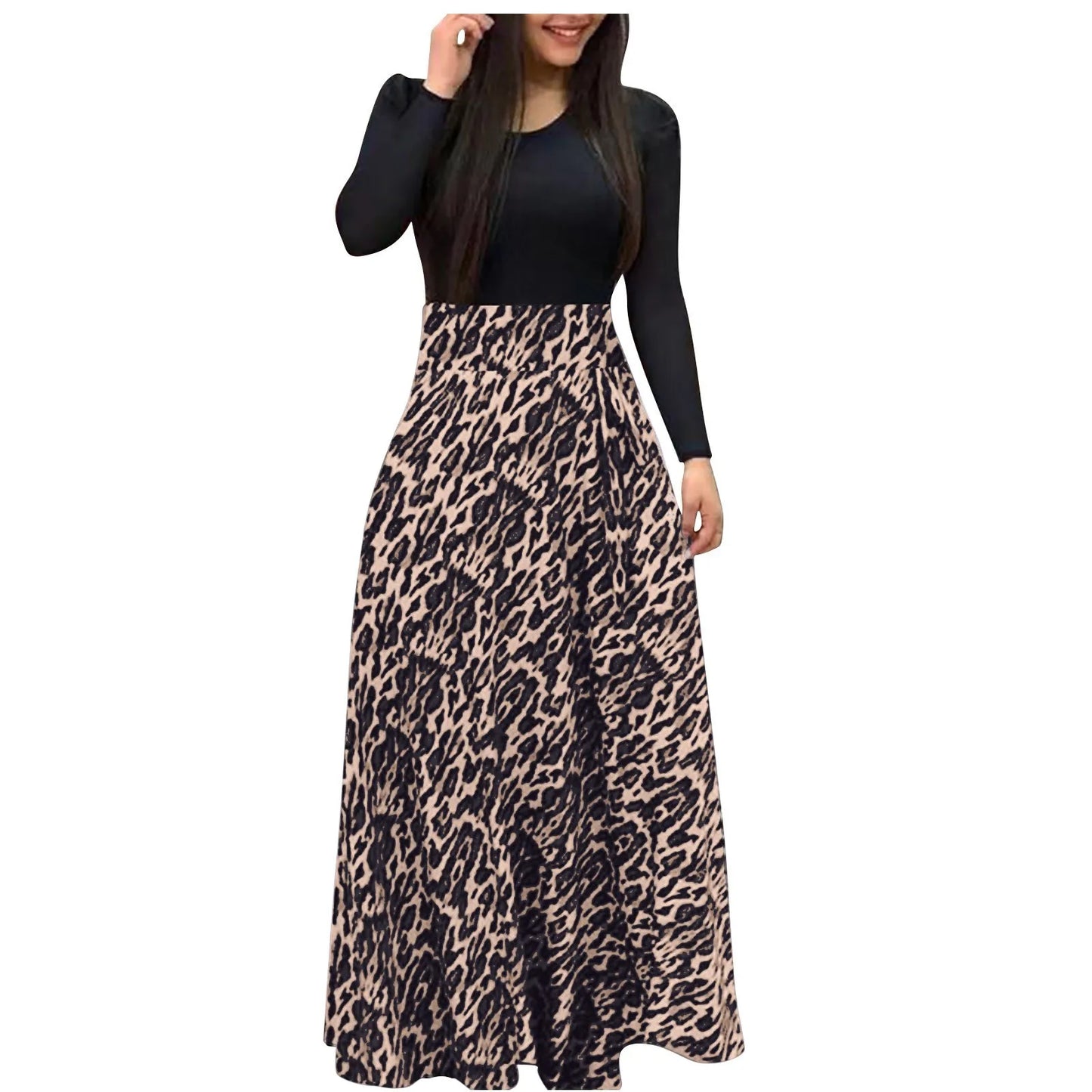 Floral Print Long Sleeve Maxi Dress - Women's Loose Holiday Wedding Party Dress