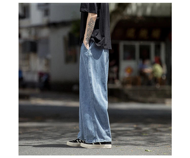 Men’s Hip Hop Wide-Leg Denim Cargo Jeans - Streetwear Skateboard Trousers