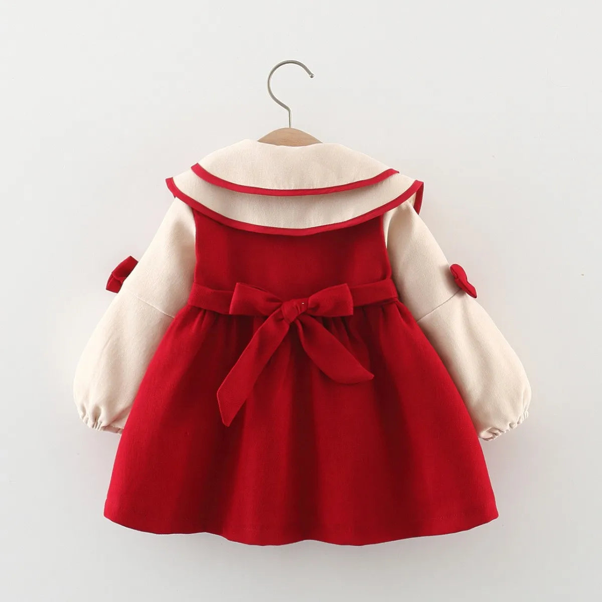 Korean Bow Collar Cotton Dress for Baby Girls Spring Autumn