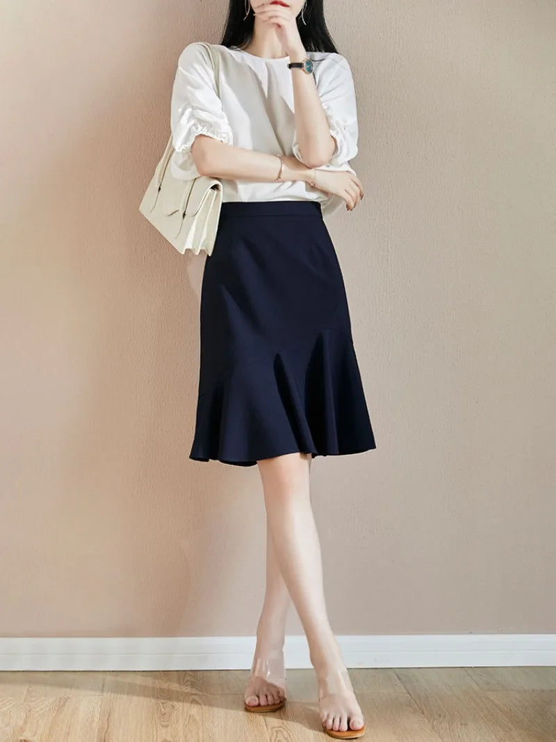 Summer High Waist Wrap Midi Trumpet Skirt - Women's Office Fashion