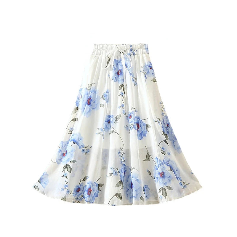 Floral Chiffon Long Skirt for Girls