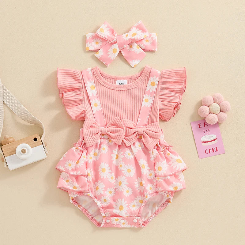 Newborn Ruffle Butt Romper Daisy Overalls Jumpsuit