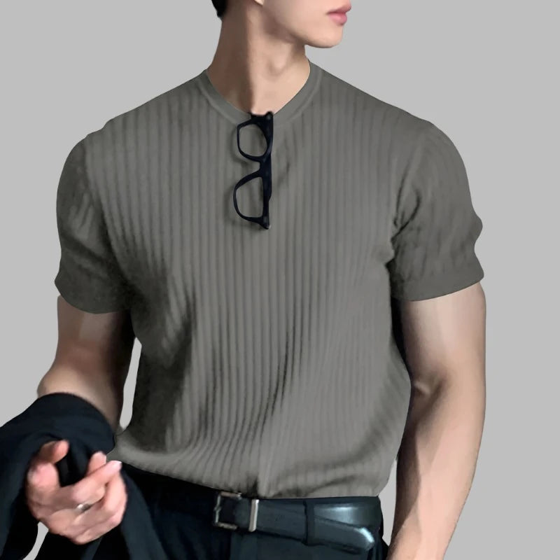 Men's 2024 Solid Color O-Neck T-Shirt – Casual Short Sleeve Korean Fashion