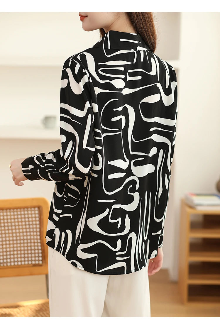 Spring Korean Loose Polo-Neck Long Sleeve Shirt for Women