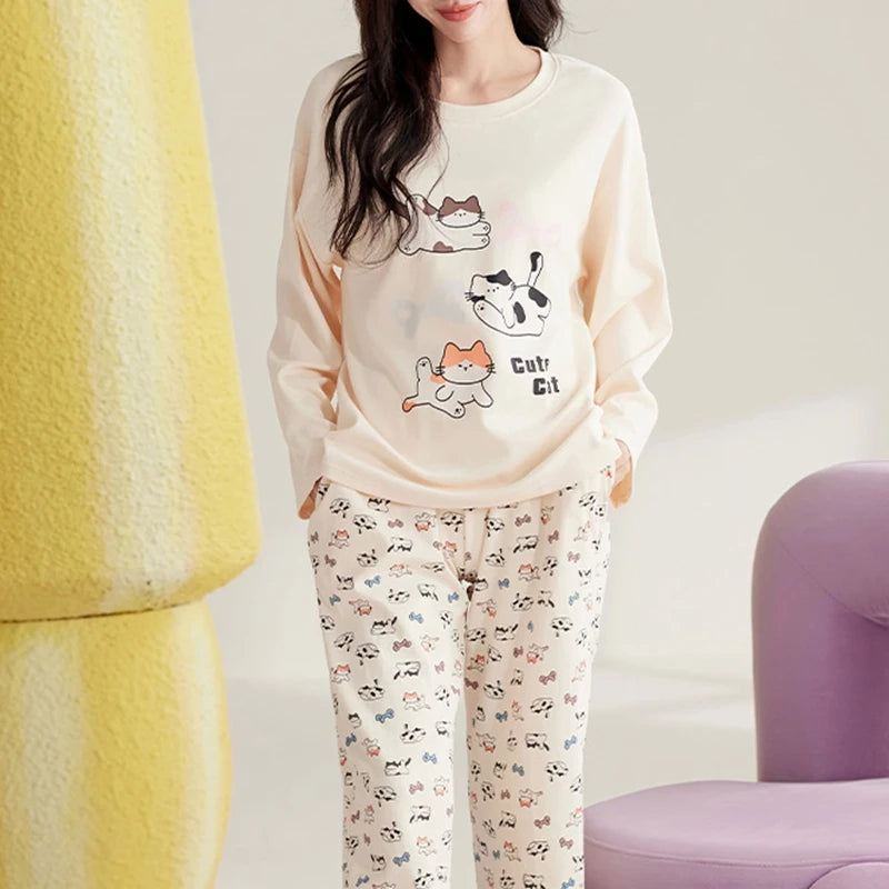 Cute Cat Pajama Set for Women & Girls - Cozy Sleepwear