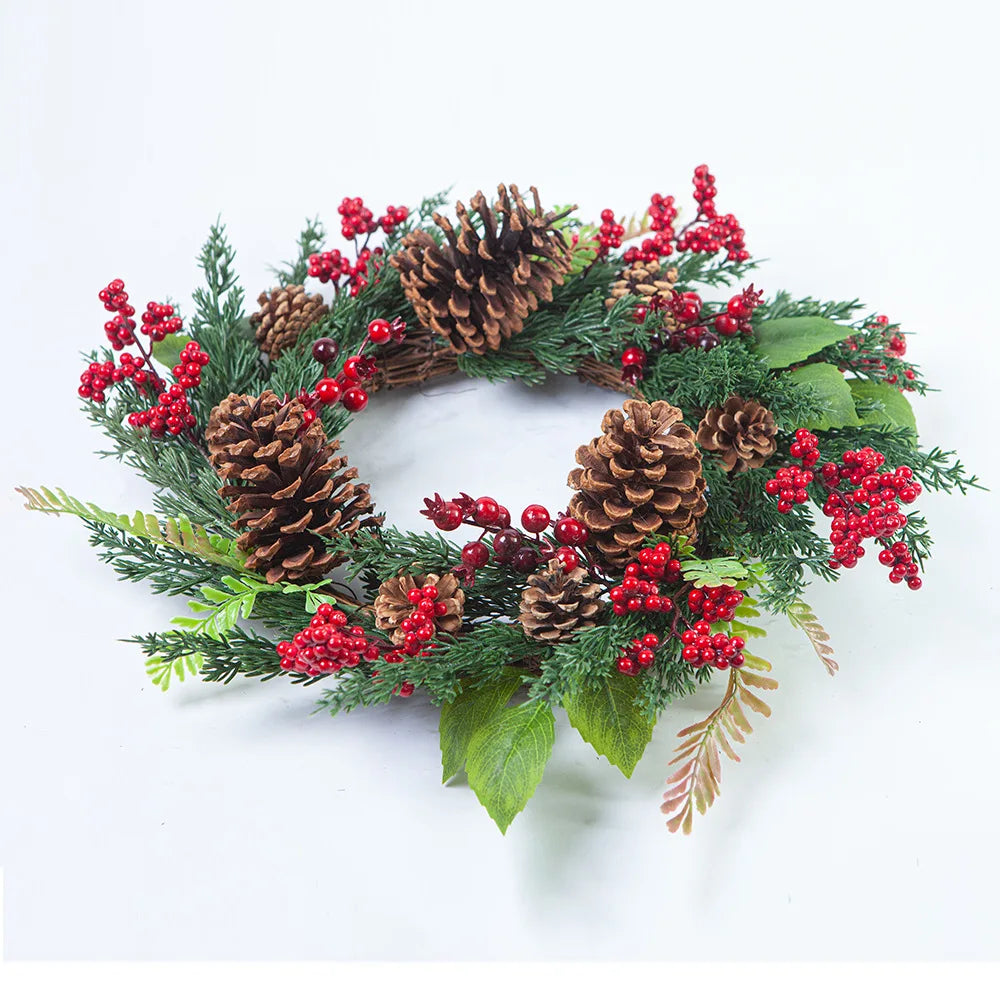 Handmade Christmas Wreath – Cypress Leaf, Red Berry, Pine, for Door or Wall Decor