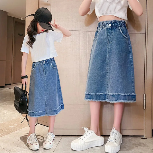 Girls' Casual Denim Skirt for Spring/Summer