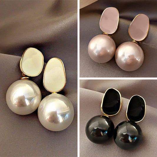 Elegant Pearl Dangle Earrings with Geometric Acrylic Pendants