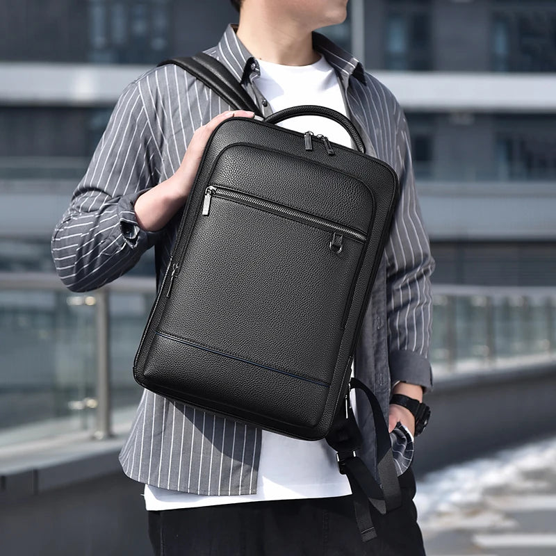 Men's Executive Backpack – PU Leather Satchel with USB Charging for Office, Travel, and Laptop