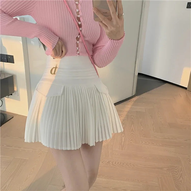 Summer White Pleated Mini Skirt - High Waist A-Line Korean Fashion