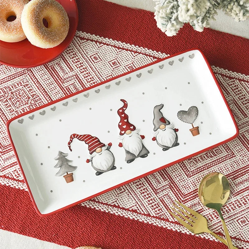 Rectangular Christmas Ceramic Dinner Plates Afternoon Tea Dessert Tray Ceramic Relief Plate Western Plates Tableware Gifts