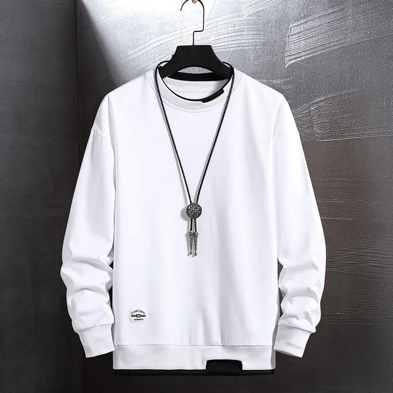 New Men's Casual Colorblock Hoodie Fake Two-Piece O-Neck Sweatshirt Harajuku Style