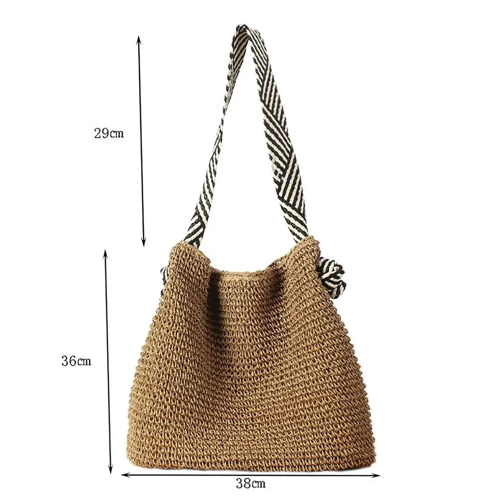 Straw Woven Beach Bag Large Capacity Knot Shoulder Tote