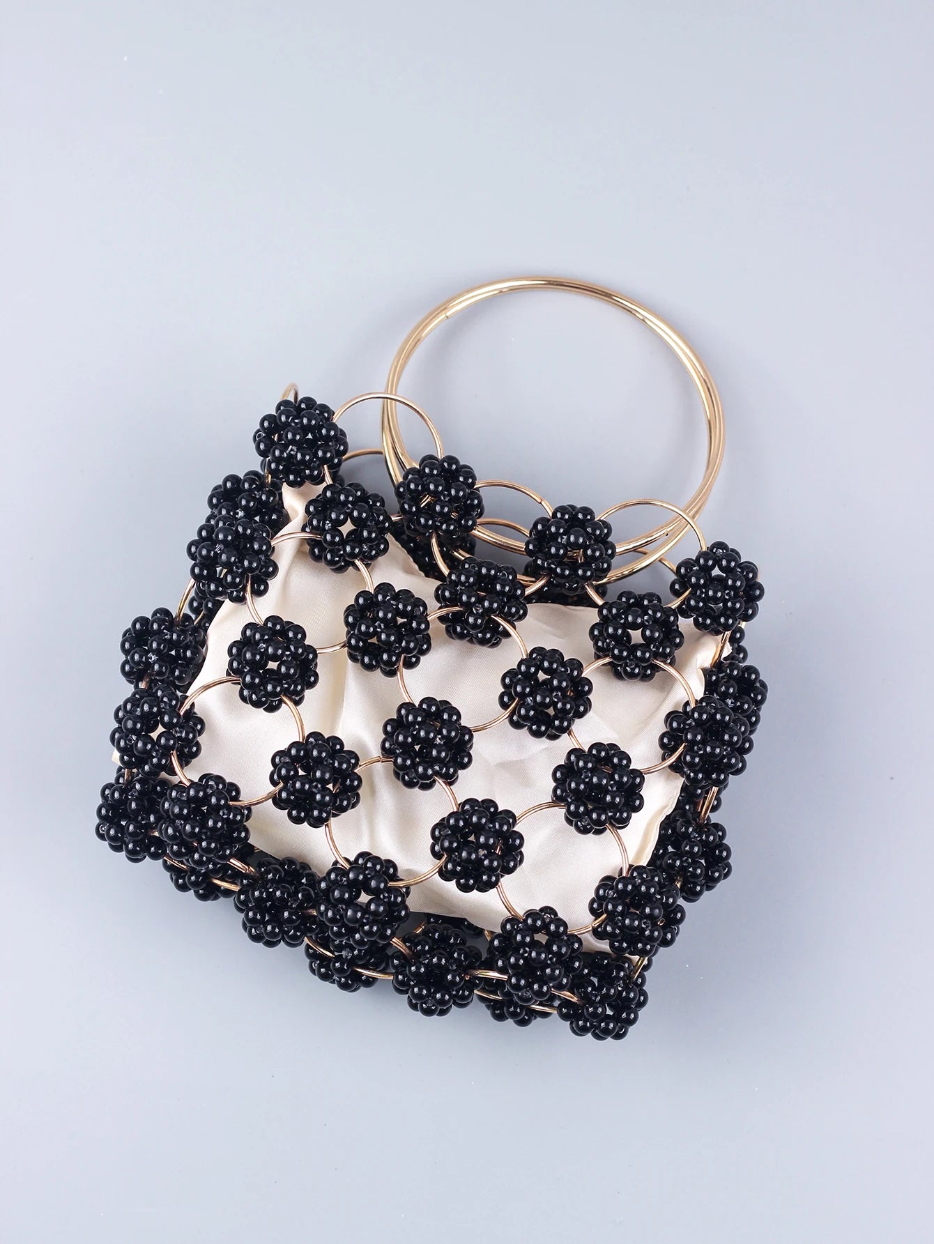 New Black Beaded Ball Handheld Bag – High Quality Hollow Out Fashion Women's Dinner Bag