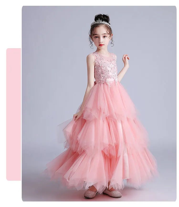 Girls' Summer Lace Birthday Party Dress - Princess Style