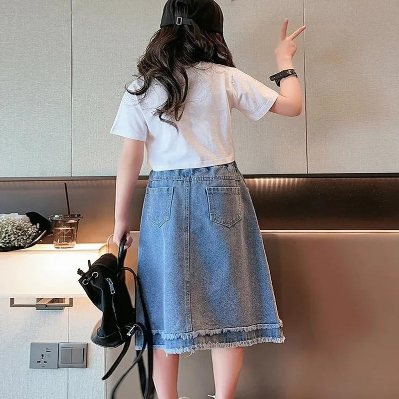 Girls' Casual Denim Skirt for Spring/Summer