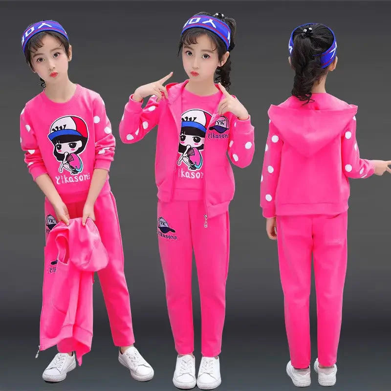 Fashion Girls' 3PCS Tracksuit Set - Vest, Coat & Pants for Autumn/Winter