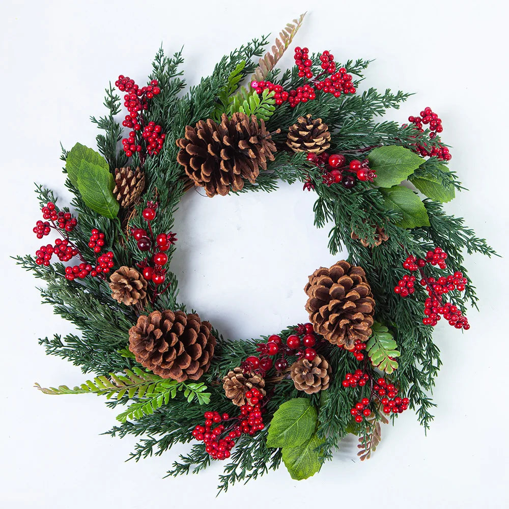 Handmade Christmas Wreath – Cypress Leaf, Red Berry, Pine, for Door or Wall Decor