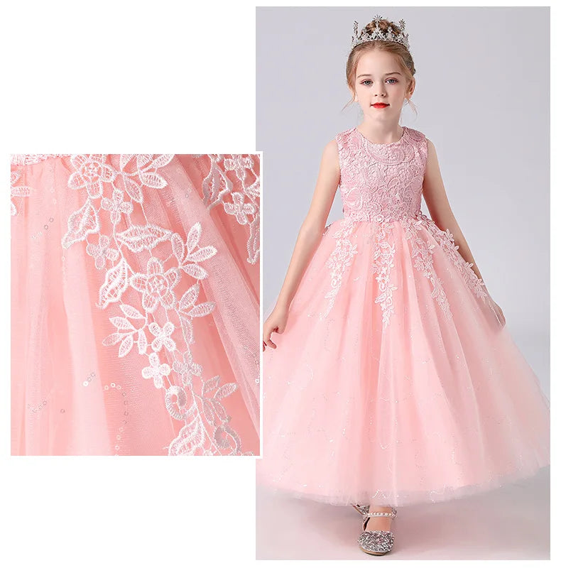 Girls' Elegant Evening Dress - Blue Princess Wedding Party Dress