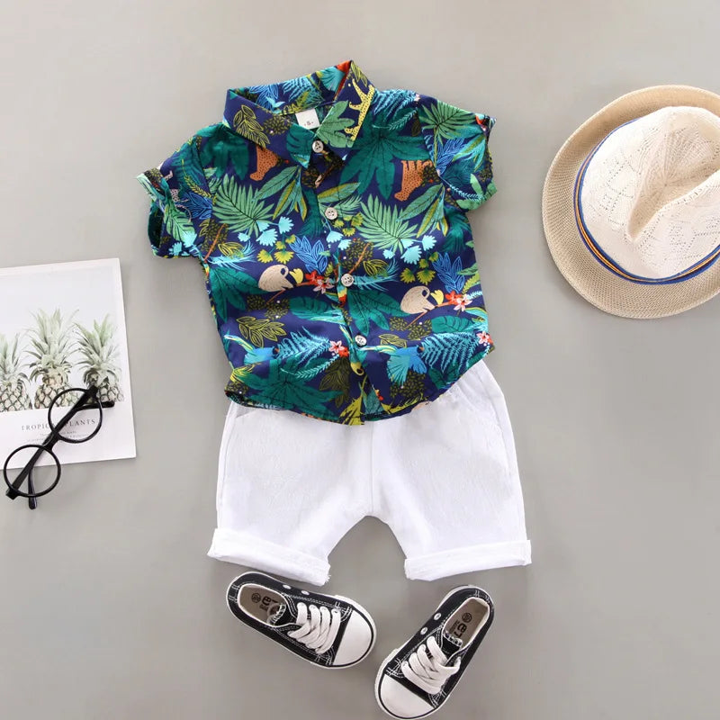 Baby Boys' Summer Two-Piece Set – Printed Short-Sleeve Shirt & Casual Shorts (Ages 0–5)